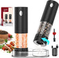 CIRCLE JOY Electric Salt and Pepper Grinder Set with 6 Levels External Adjustable Coarseness, Dustproof Storage Base, Automatic Pepper Mill Shakers Set for Kitchen, White LED Light, Black