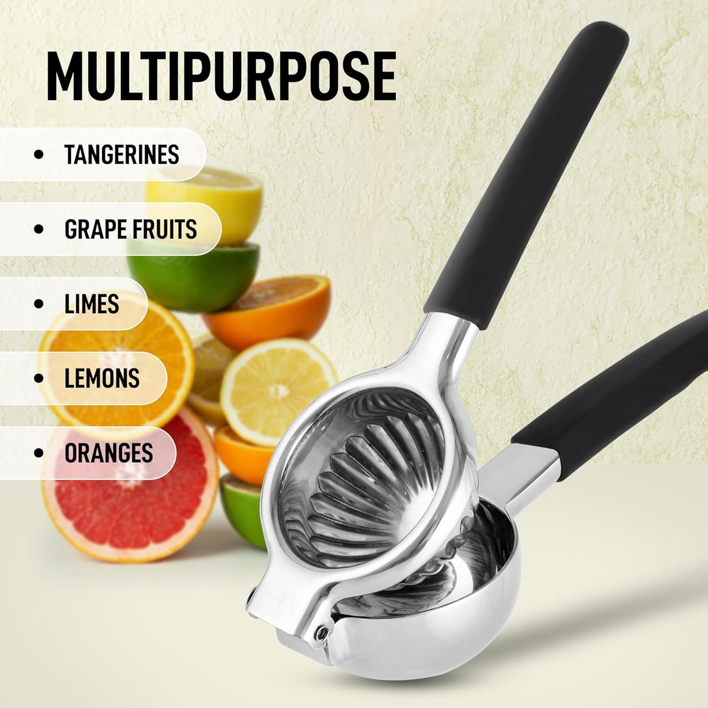 Zulay Lemon Squeezer Stainless Steel with Premium Heavy Duty Solid Metal Squeezer Bowl and Food Grade Silicone Handles - Large Manual Citrus Press Juicer and Lime Squeezer Stainless Steel (Black)