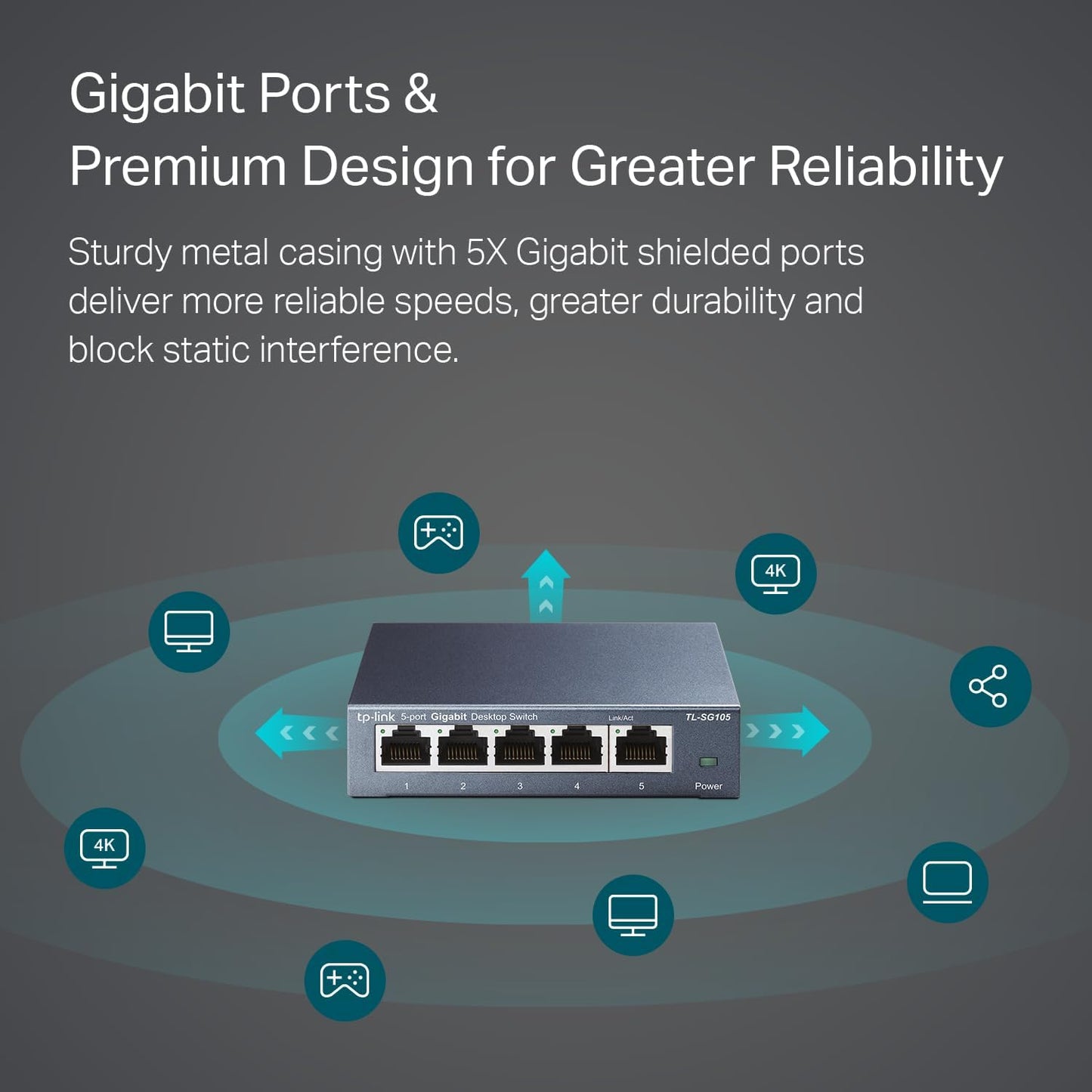 TP-Link TL-SG105 5 Port Gigabit Unmanaged Ethernet Network Switch, Ethernet Splitter, Plug and Play, Fanless Metal Design, Shielded Ports, Traffic Optimization, Limited Lifetime Protection,Black