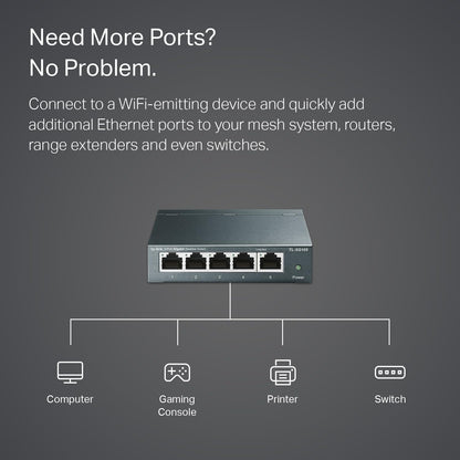 TP-Link TL-SG105 5 Port Gigabit Unmanaged Ethernet Network Switch, Ethernet Splitter, Plug and Play, Fanless Metal Design, Shielded Ports, Traffic Optimization, Limited Lifetime Protection,Black