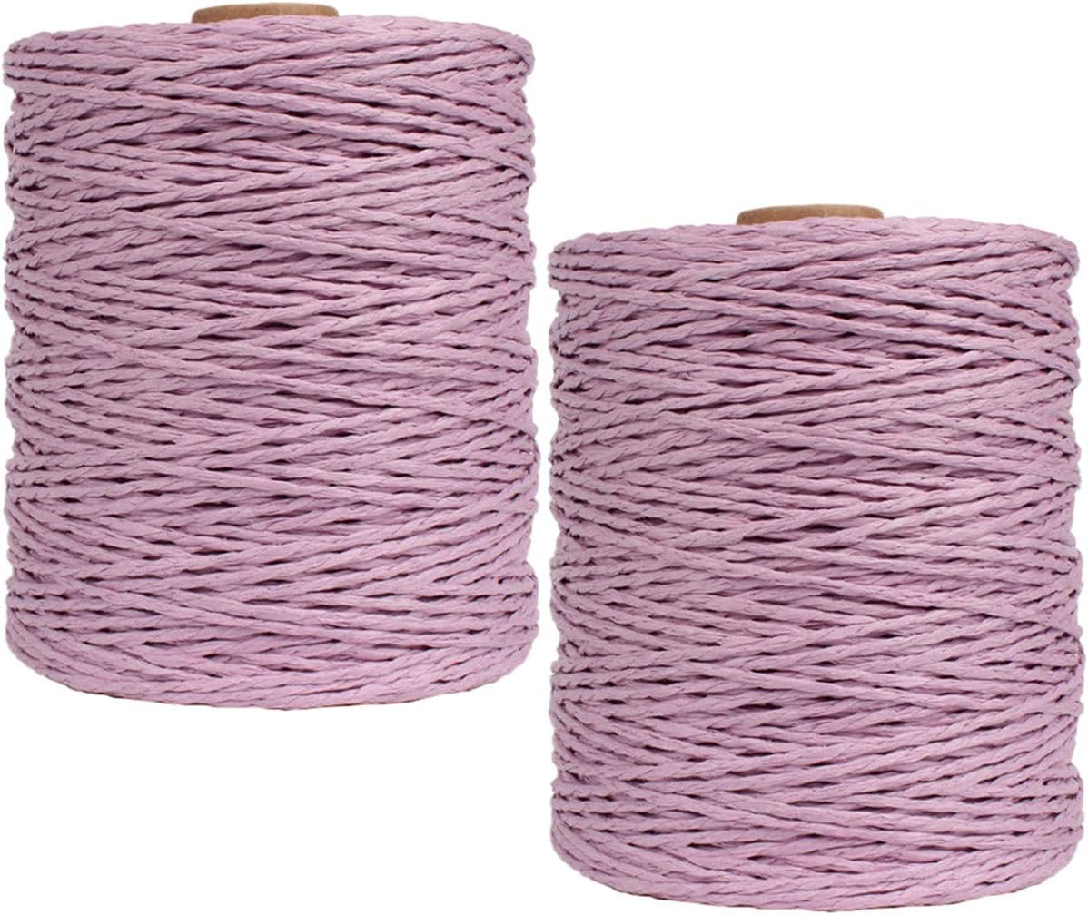 2 Pack of Natural Cotton Line Rayon Raffia Yarn Cotton Raffia Rope for Summer Sun Straw Hat Beach Bag DIY Hand Knitting Handbag 560-600 Meters/612-656 Yards