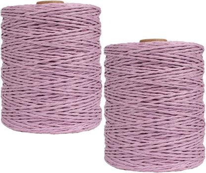 2 Pack of Natural Cotton Line Rayon Raffia Yarn Cotton Raffia Rope for Summer Sun Straw Hat Beach Bag DIY Hand Knitting Handbag 560-600 Meters/612-656 Yards
