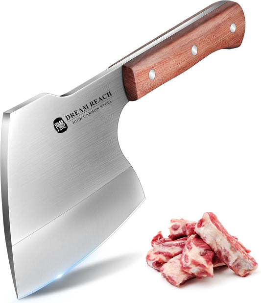 Dream Reach Meat Cleaver Knife Heavy Duty Bone Chopper High Carbon Steel Butcher Axe Bone Cutting Knife Hand Forged Butcher Knife for Kitchen Outdoor BBQ