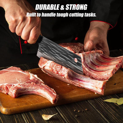 ATISEN Hand-Forged 11.4" Chef Knife - 7.4" High Carbon Steel Butcher Cleaver with Ergonomic Anti-Slip Wood Handle - Durable & Razor-Sharp Meat Cutting Knife - Perfect Kitchen Gift