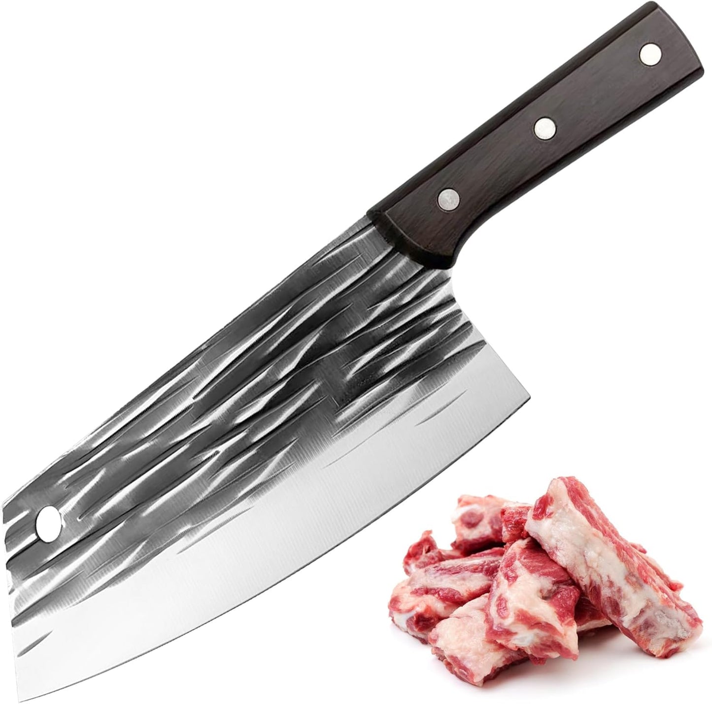ATISEN Hand-Forged 11.4" Chef Knife - 7.4" High Carbon Steel Butcher Cleaver with Ergonomic Anti-Slip Wood Handle - Durable & Razor-Sharp Meat Cutting Knife - Perfect Kitchen Gift