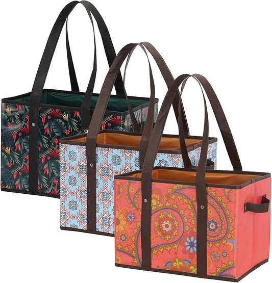 Reusable Grocery Bags Set Durable Heavy Duty Tote Bag Collapsible Grocery Shopping Box Bag with Reinforced Bottom - PuriLite