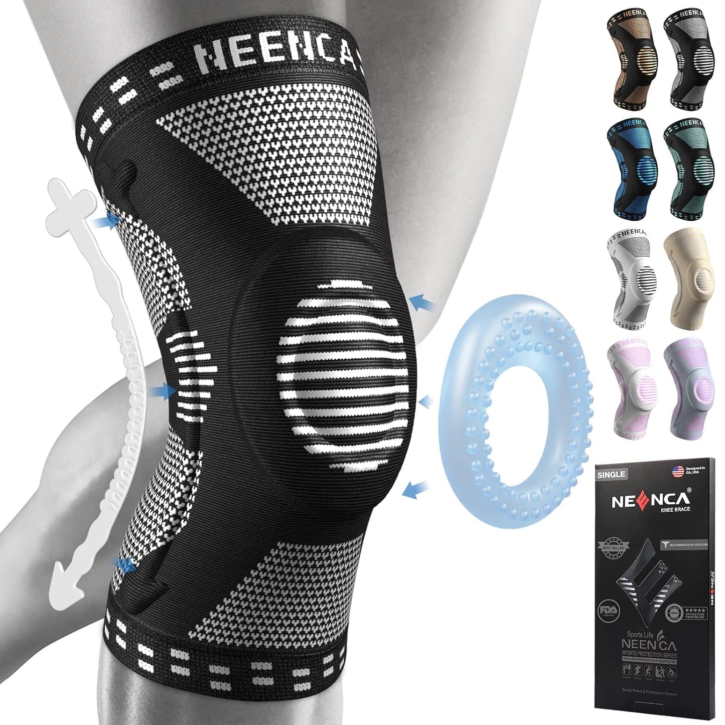 Professional Knee Brace for Pain Relief, Medical Knee Support with Patella Pad & Side Stabilizers, Compression Knee Sleeve for Meniscus Tear, ACL, Joint Pain, Runner, Workout - FSA/HSA Eligible