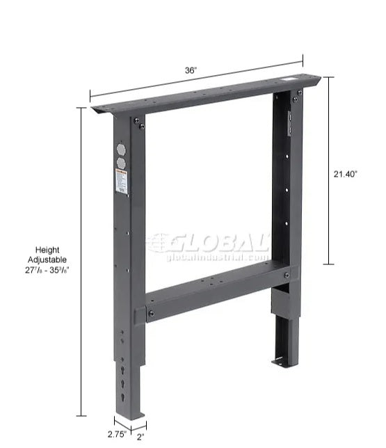 Global Industrial™ Adjustable Height Steel C-Channel Leg For Workbench, 36"D, Black, Each