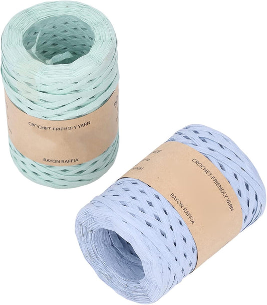 2 Roll Raffia Yarn, Paper Handcraft Raffia Yarn Gift Wrapping Hat Handbag DIY Bouquet Decoration Degradable Recyclable Raffia Twine for Hat Handbag, 164 Yard, 150m Roll - PuriLite