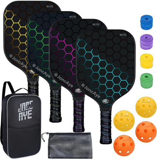 JoncAye Pickleball-Paddles-Set of 4 or 2 Rackets and Balls with Bag, Lead Tapes | Fiberglass Pickle-Ball Racquets and Accessories for Men, Women, Kids, Adults | USAPA Approved Raquette de Pickleball