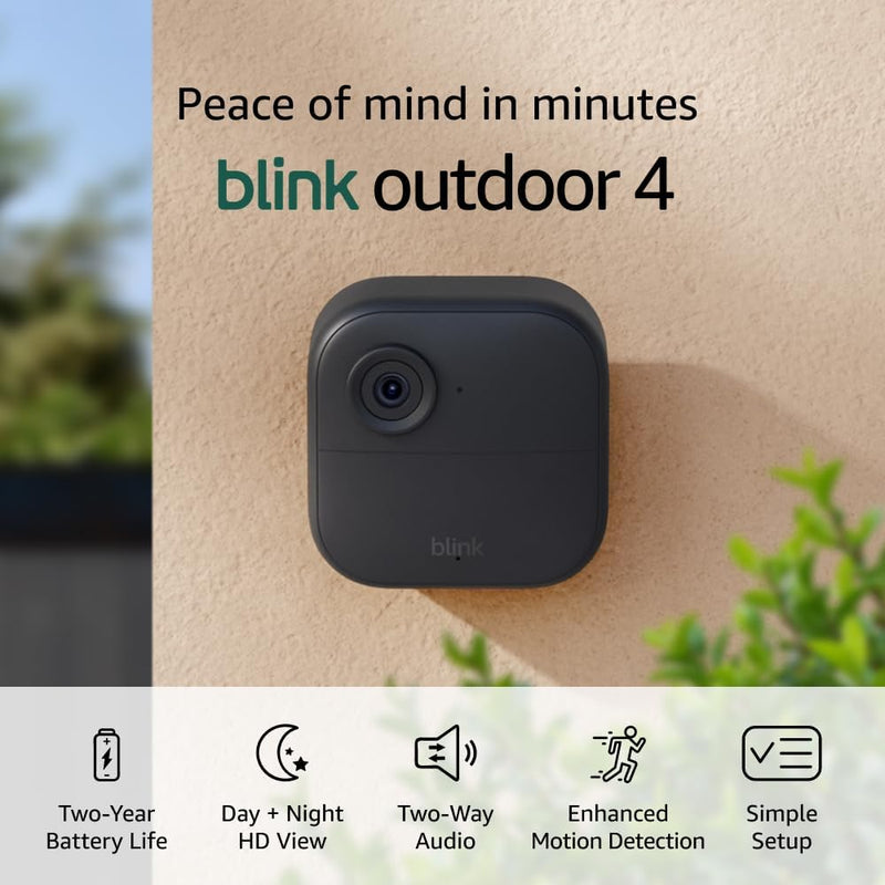 Blink Outdoor 4 – Wireless smart security camera, two-year battery, 1080p HD day and infrared night live view, two-way talk – 1 camera system