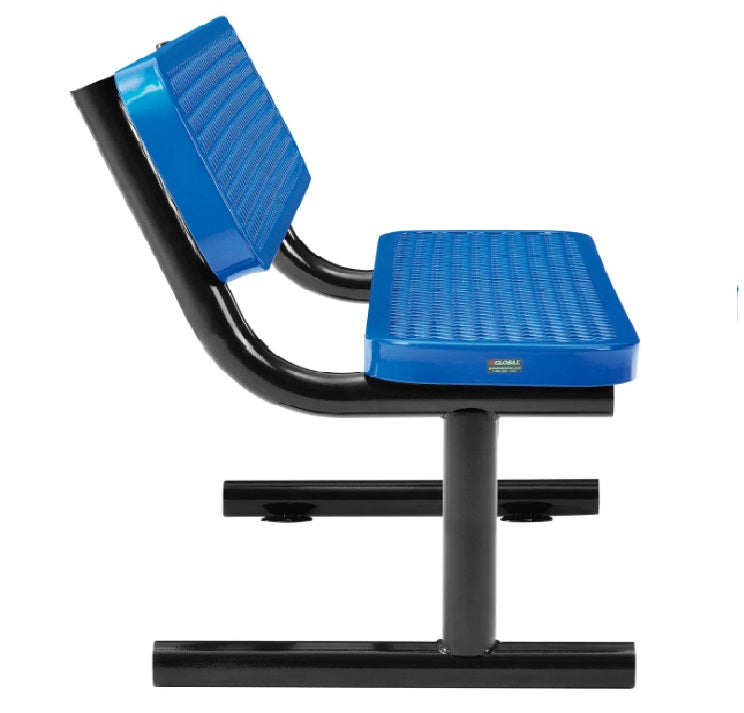 Global Industrial™ 4' Outdoor Steel Bench w/ Backrest, Expanded Metal, Blue
