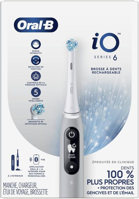 Oral-B Power iO Series 6 Electric Rechargeable Toothbrush with (1) Brush Head, Gray Opal - PuriLite