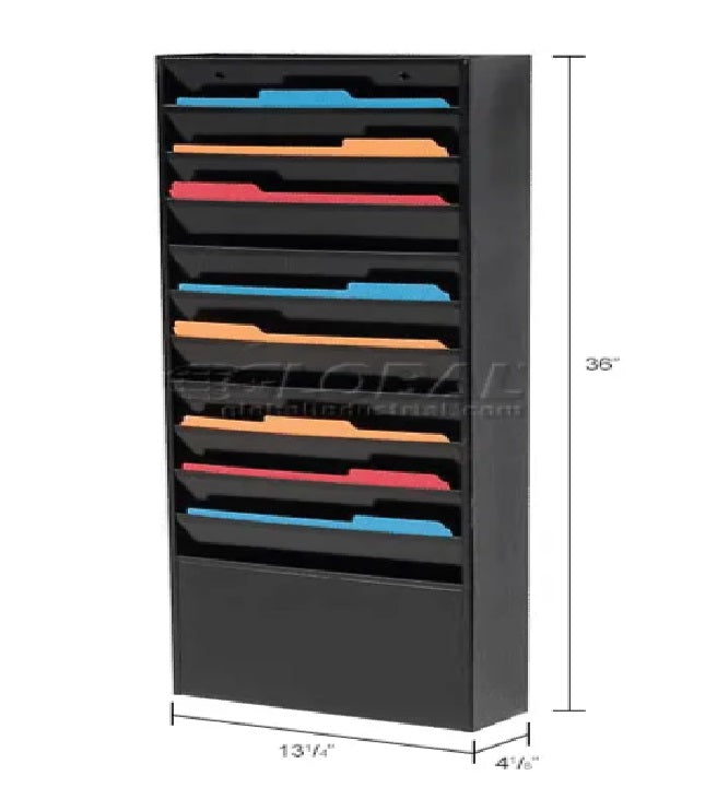 Global Industrial™ 11 Pockets - Medical Chart Hanging Wall File Holder - Black