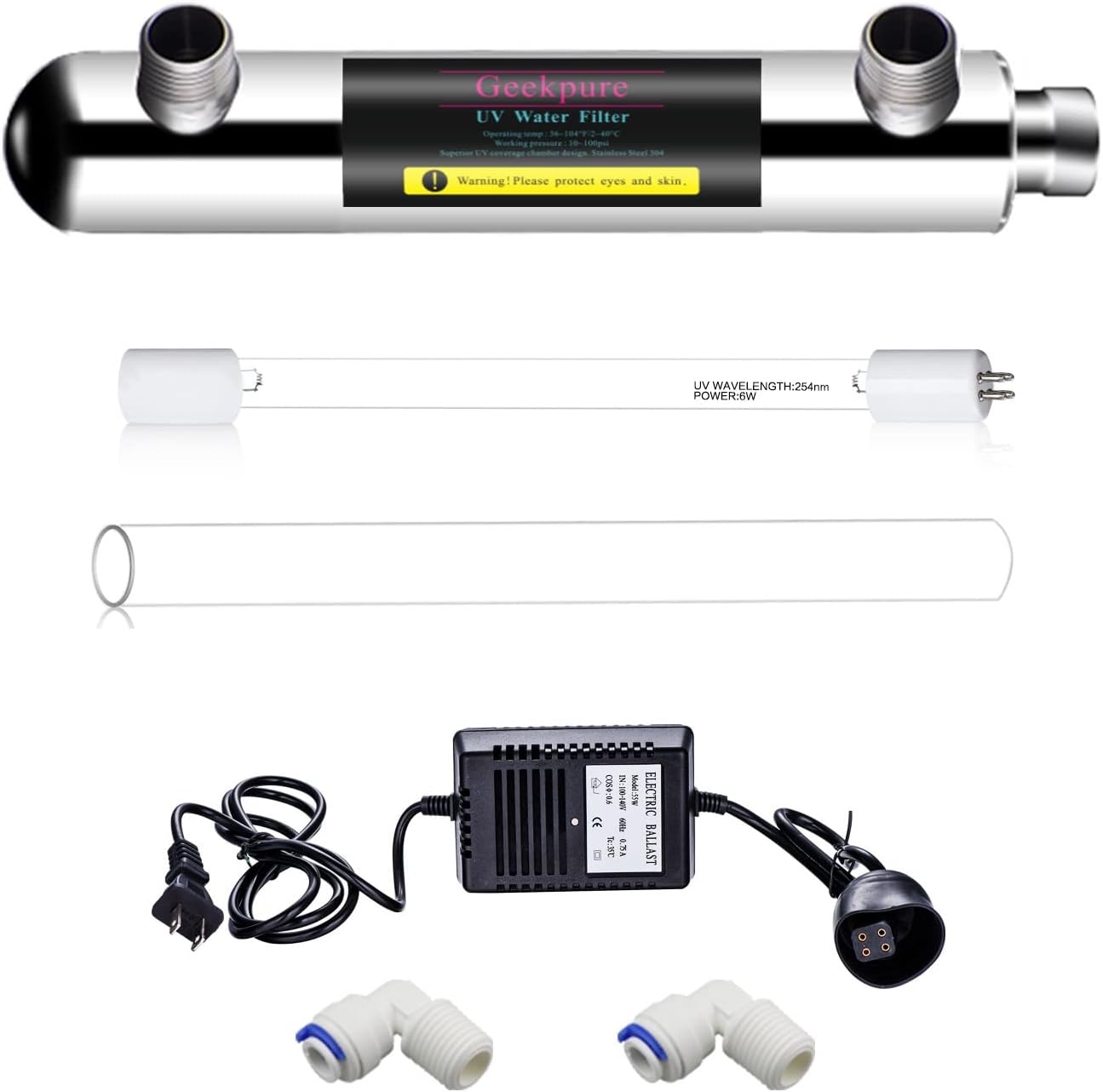 Geekpure 0.5-1 GPM UV Water System (6 Watt) UV Water Filter