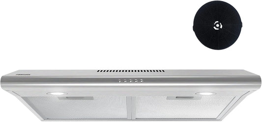 FIREGAS Range Hood 30 inch under cabinet with 3 Speed Hood Fan, LED Lights, Reusable Filters, Convertible Slim Kitchen Over Stove Vent Includes Charcoal Filter For Ducted/Ductless
