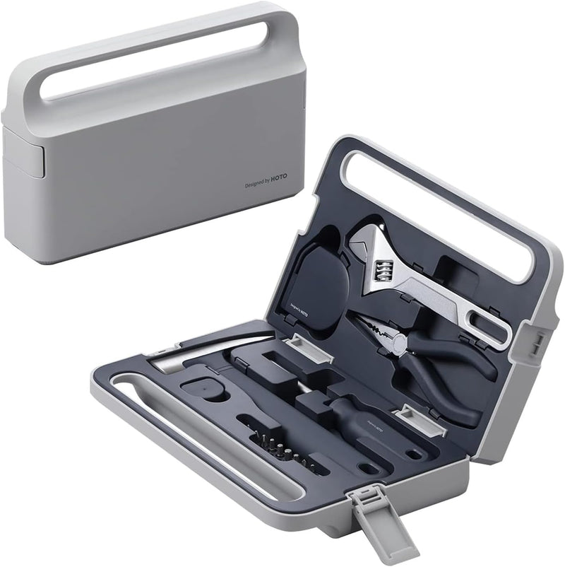 HOTO Manual Screwdriver Tool Kit, Hand Screwdriver Tool Kit, Includes Screwdriver/10 S2-Steel Bits/Spanner/Hammer/Plier/Tape Measure, Hidden Buckle Design