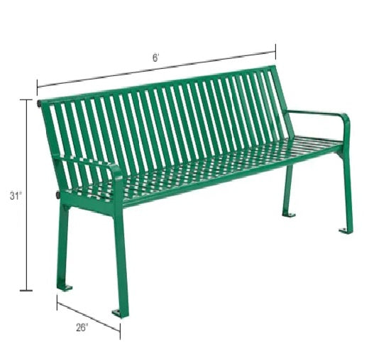 Global Industrial™ 6' Outdoor Bench with Back, Vertical Steel Slat, Green