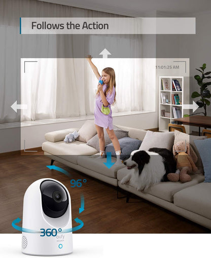 eufy Security Indoor Cam E220, 2K, Pan & Tilt, Indoor Security Camera, Wi-Fi Plug-in Camera, Human & Pet AI, Voice Assistant Compatibility, Night Vision, Motion Tracking, HomeBase not Compatible