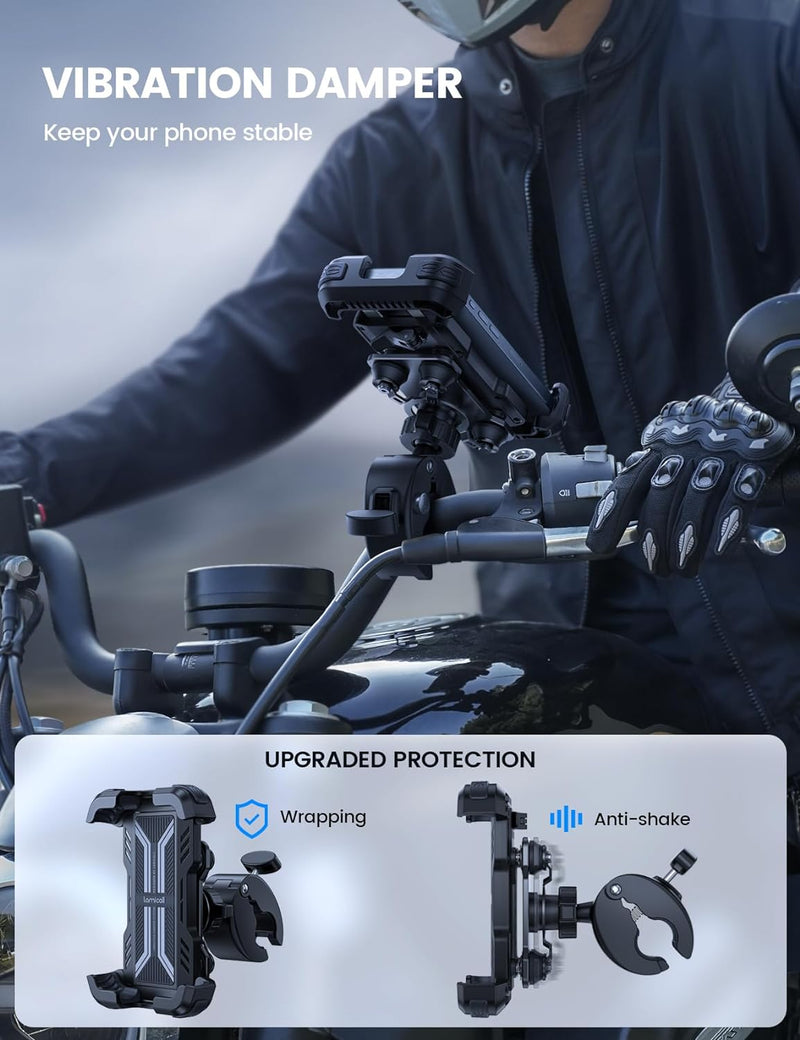 Lamicall Motorcycle Phone Mount Holder - [Dual Vibration Dampener] Anti Shake Motorcycle Cell Phone Mount with Upgraded Handlebar Clamp, Bike Phone Mount for iPhone 13 14 15 Pro Max, 4.7-6.7" Phones