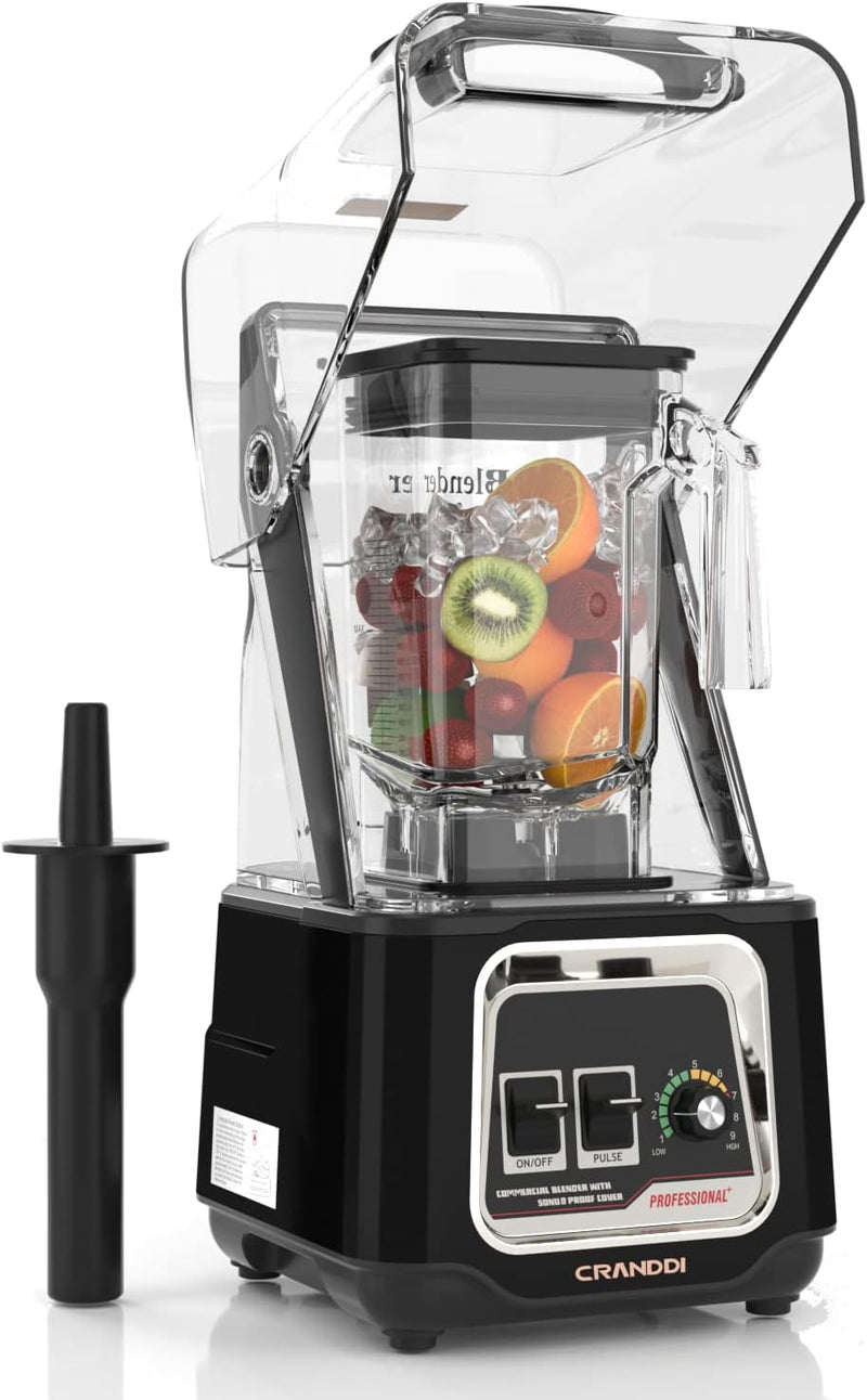 CRANDDI Quiet Smoothie Blender, Professional Countertop Blender with Removable Shield, 2200W Strong Motor, 52oz BPA-free Jar for Shakes and Smoothies, Self-Cleaning K80 (Black)