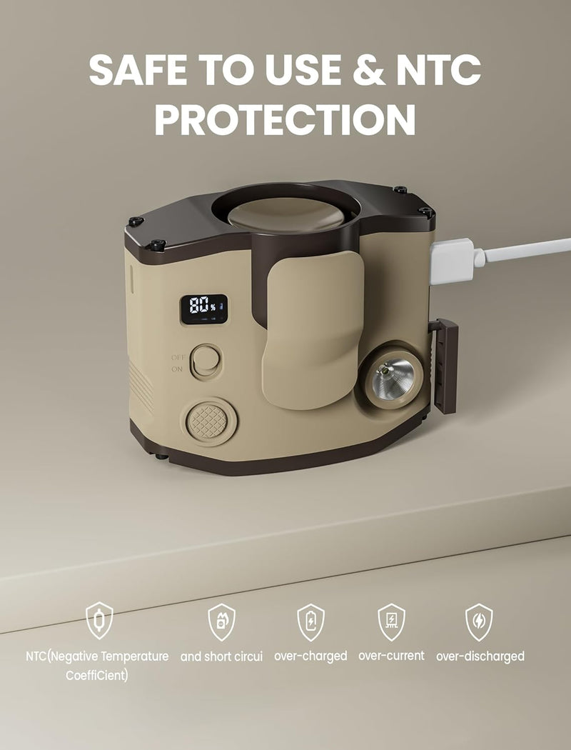 Portable Waist Clip Fan with LED Display - 10000 mAh Battery, 3 Speed Personal Wearable Fan with Dual Clips & Lanyard, Small Necklace Fan