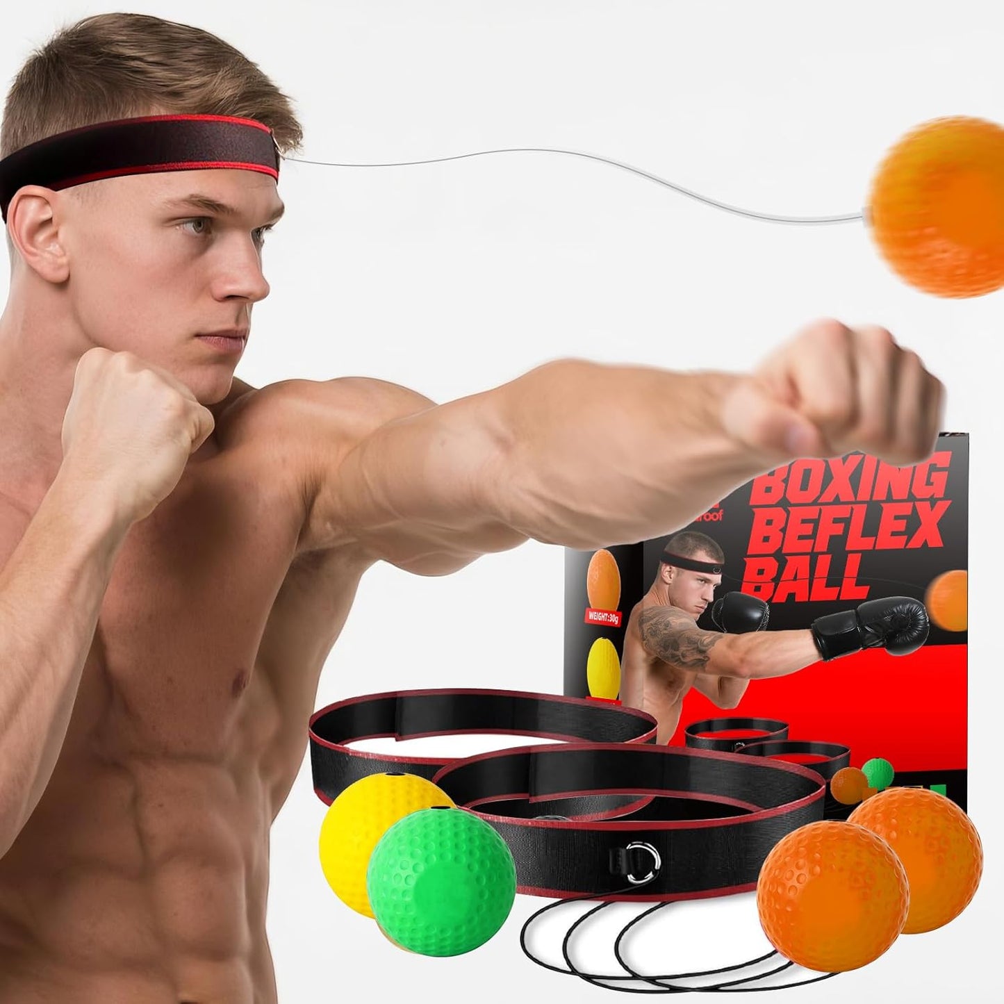 Boxing Reflex Ball - Reflex Ball Headband Set - Reaction Speed Trainer with 4 Reflex Balls & 2 Adjustable Headbands - Boxing & MMA Training Equipment
