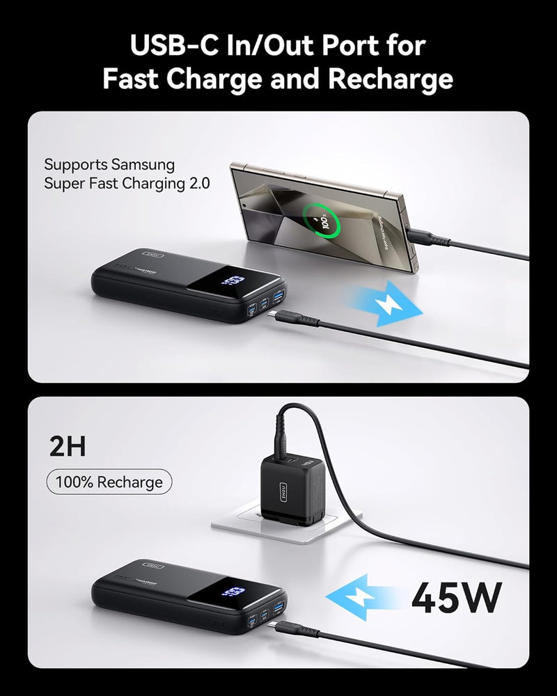 INIU Power Bank, 65W 20000mAh Fast Charging Laptop Portable Charger, USB C in&Out Tablet Powerbank, Battery Phone Charger for iPhone 16 15 iPad MacBook Airpods Samsung Steam Deck etc