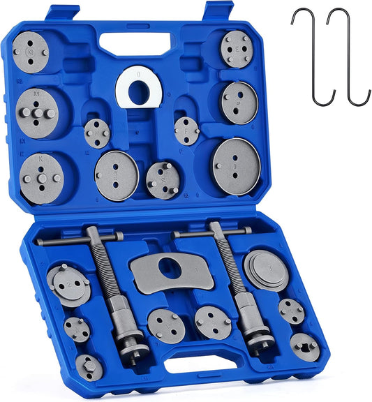 24pcs Heavy Duty Disc Brake Piston Caliper Compressor Rewind Tool Set and Wind Back Tool Kit for Brake Pad Replacement Reset, Fits Most American, European, Japanese Autos