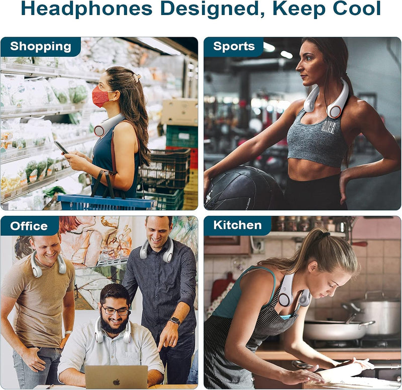 CIVPOWER Neck Fan - Portable Personal Bladeless Cooling Fan, Hands-Free Wearable Design, 3 Speeds, 4000mAh USB Rechargeable Battery for Men & Women (White)