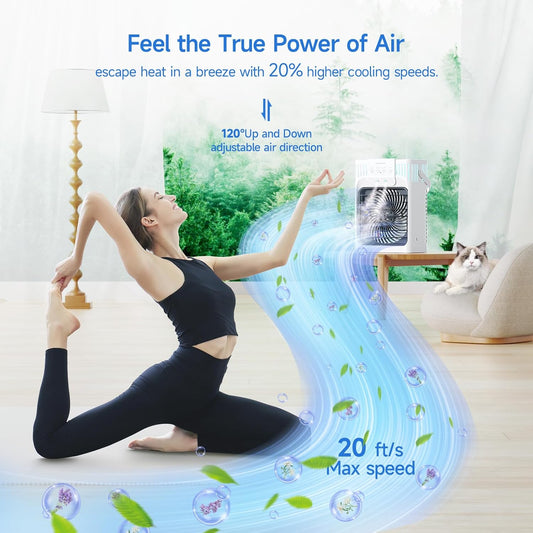 Portable Air Conditioner Cooling Fan with Remote, Quiet with 3 Speeds, 1200ml Evaporative Personal Air Cooler Fan with 3 Mist, 7 Night Light, 8H Timer, Small Air Conditioner for Bedroom Office