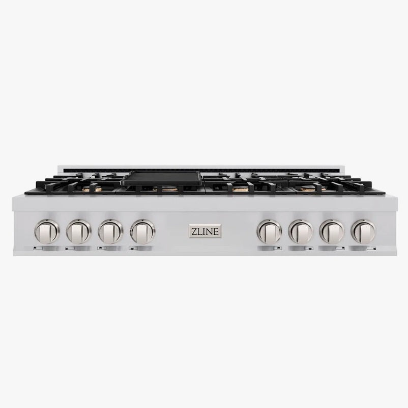 ZLINE 48 in. Classic Gas Rangetop with 8 Brass Burners and Porcelain Cooktop in Stainless Steel RT-BR-48