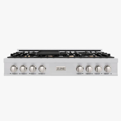 ZLINE 48 in. Classic Gas Rangetop with 8 Brass Burners and Porcelain Cooktop in Stainless Steel RT-BR-48