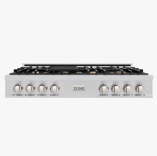 ZLINE 48 in. Classic Gas Rangetop with 8 Brass Burners and Porcelain Cooktop in Stainless Steel RT-BR-48
