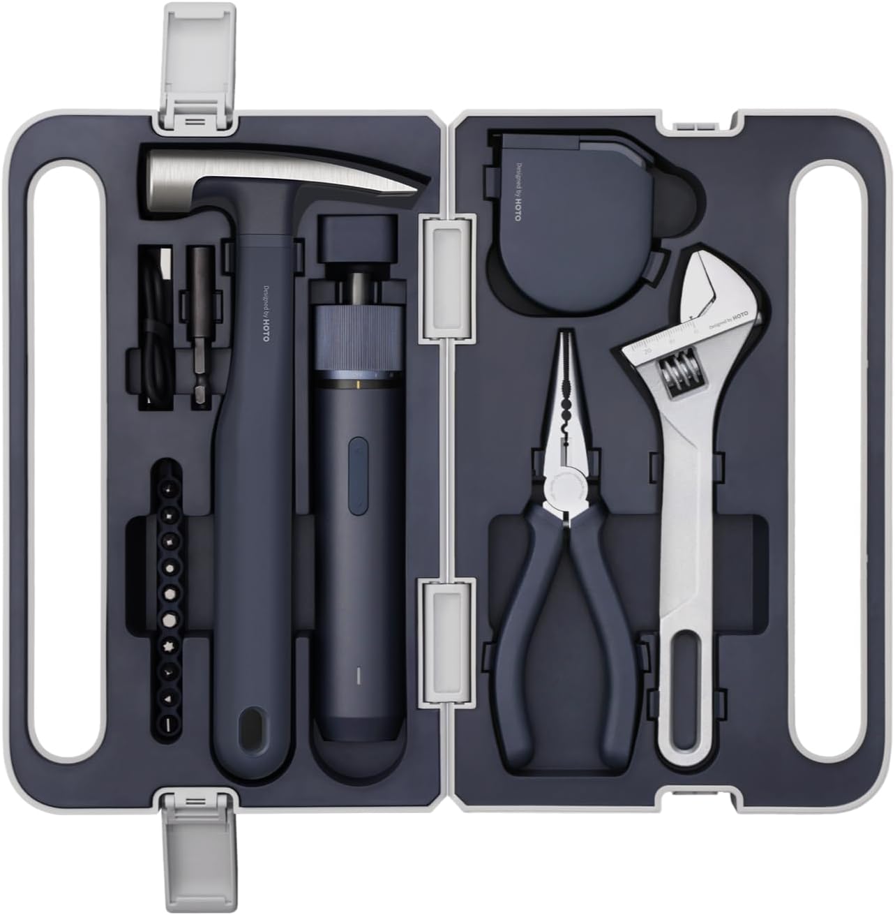 HOTO 3.6V Electric Screwdriver Tool Kit, Rechargeable Power Screwdriver Tool Kit, Includes Screwdriver/10 S2-Steel Bits/Spanner/Hammer/Plier/Tape Measure, Hidden Buckle Design