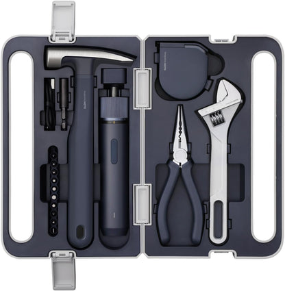 HOTO 3.6V Electric Screwdriver Tool Kit, Rechargeable Power Screwdriver Tool Kit, Includes Screwdriver/10 S2-Steel Bits/Spanner/Hammer/Plier/Tape Measure, Hidden Buckle Design