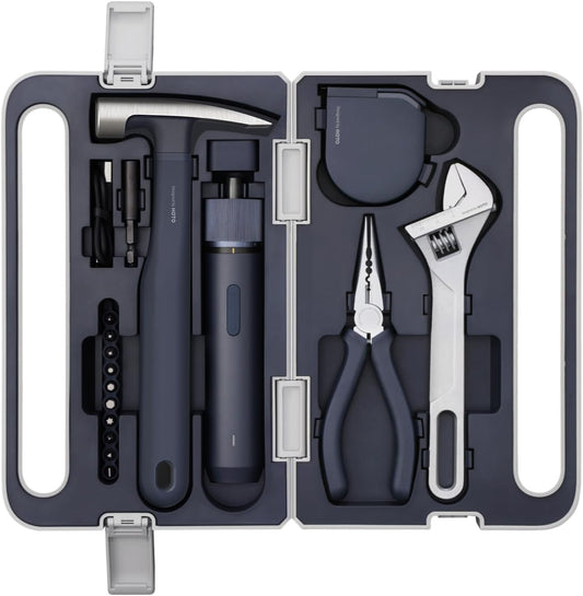 HOTO 3.6V Electric Screwdriver Tool Kit, Rechargeable Power Screwdriver Tool Kit, Includes Screwdriver/10 S2-Steel Bits/Spanner/Hammer/Plier/Tape Measure, Hidden Buckle Design