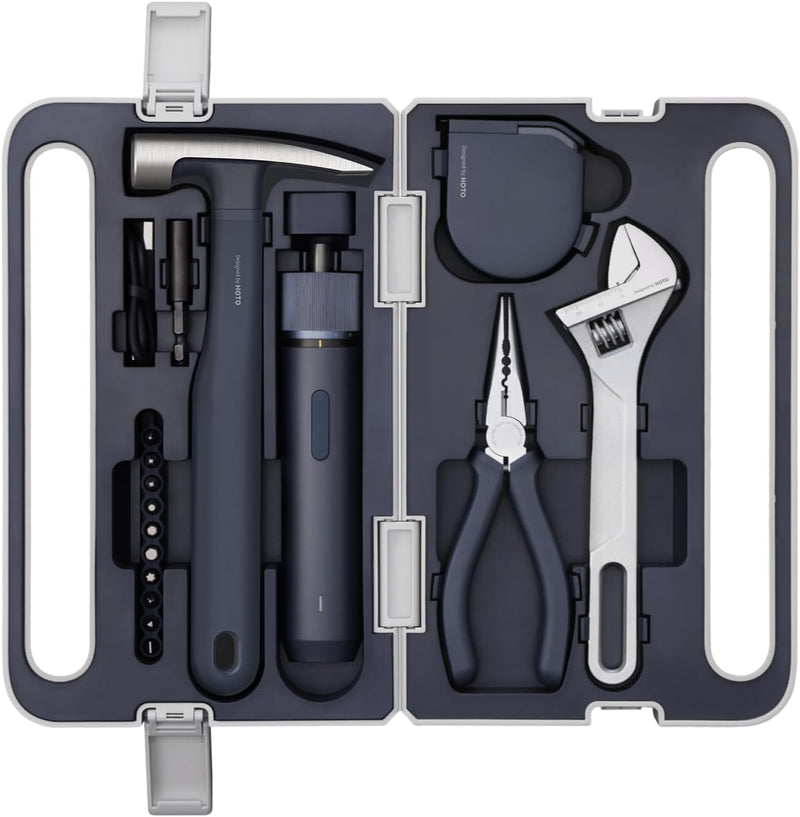 HOTO 3.6V Electric Screwdriver Tool Kit, Rechargeable Power Screwdriver Tool Kit, Includes Screwdriver/10 S2-Steel Bits/Spanner/Hammer/Plier/Tape Measure, Hidden Buckle Design