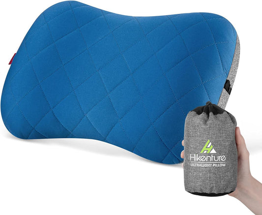 Hikenture Camping Pillow with Removable Cover - Ultralight Inflatable Pillow for Neck Lumber Support - Upgrade Backpacking Pillow - Washable Travel Air Pillows for Camping, Hiking, Backpacking (Blue)