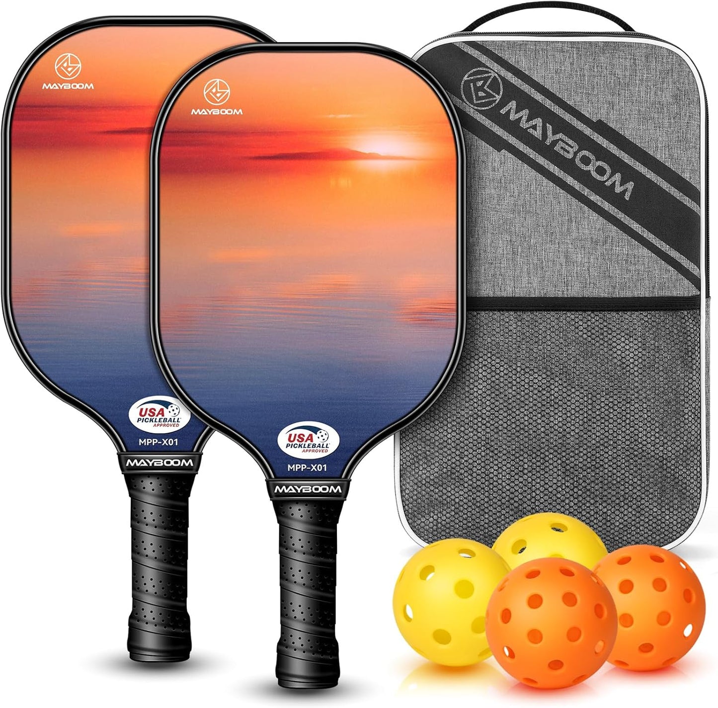 Pickleball Paddles Set of 2 or 4, USAPA Approved Pickleball Paddles Set with 4 Pickle Balls and Carry Bag, Fiberglass Rackets 2 Pack Gifts for Beginners&Pros
