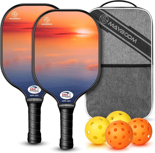 Pickleball Paddles Set of 2 or 4, USAPA Approved Pickleball Paddles Set with 4 Pickle Balls and Carry Bag, Fiberglass Rackets 2 Pack Gifts for Beginners&Pros
