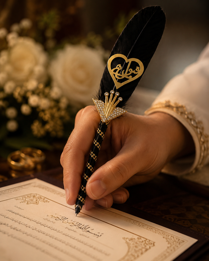 Large Luxury Handmade Nikah Signing Pen | Peacock Feather Wedding Keepsake Bridal Gift