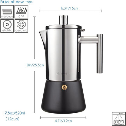 Easyworkz Diego Stovetop Espresso Maker 12Cup 520ml Stainless Steel Italian Coffee Machine Maker Induction Moka Pot