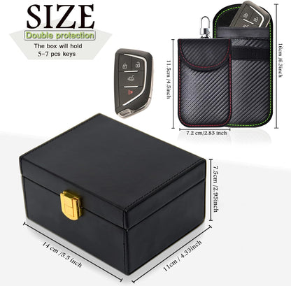 Faraday Box for Car Keys & 2 Pack Faraday Bag for Key Fob Protector, RFID Key Box Faraday Pouch Cage Car Key Signal Blocking Box Anti Theft Car Key Box Signal Blocker