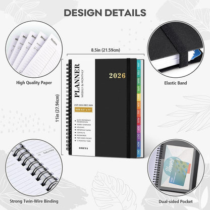2026 Planner – Weekly Monthly Planner 2026 – Large 8.5 x 11 Planner – Thick Paper Productivity Planner (Black)