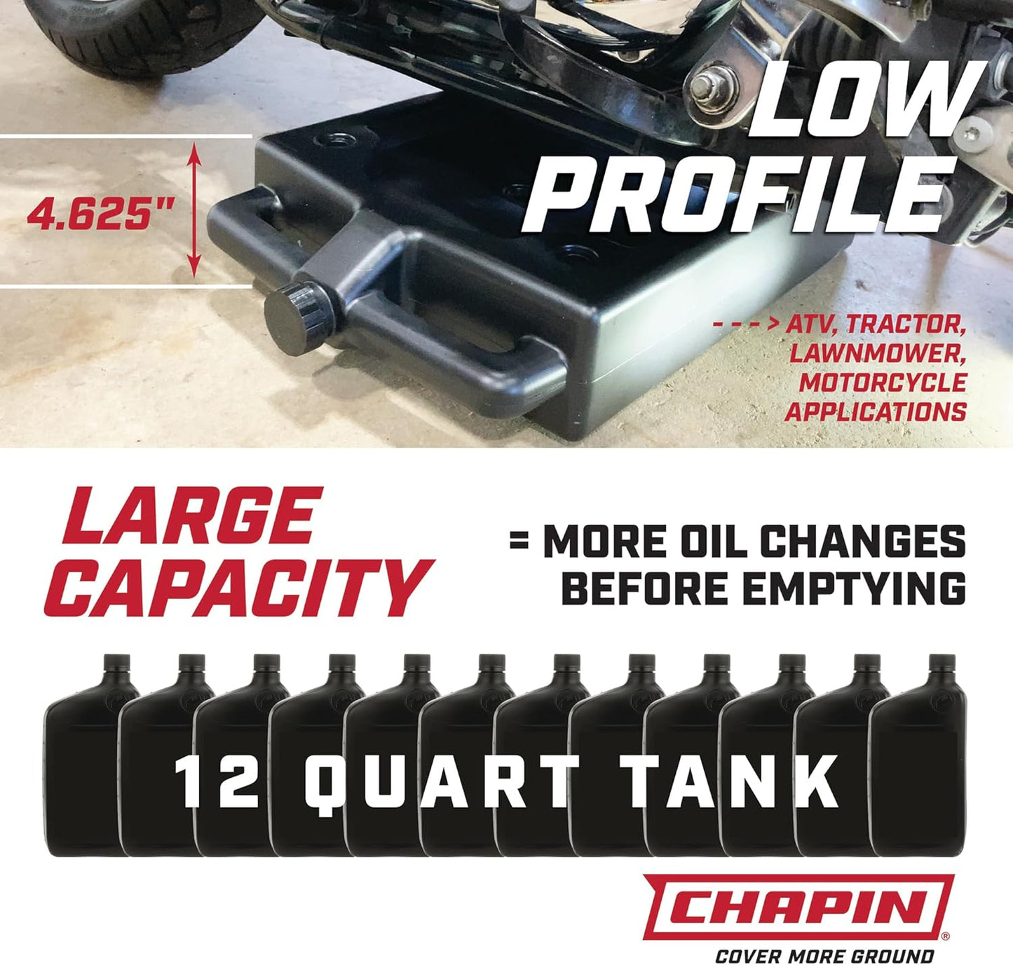 Chapin 78005 Low Profile Oil Drain Pan – 12 Quart (11.4L) Recycled Polyethylene Container for ATVs, Tractors, Lawn Mowers, Motorcycles