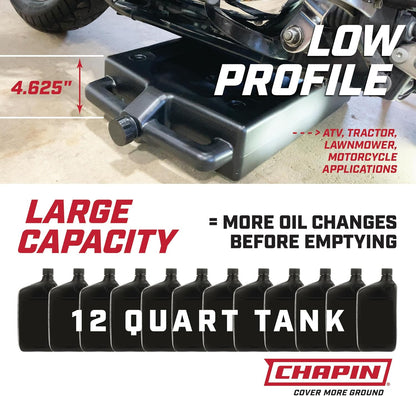 Chapin 78005 Low Profile Oil Drain Pan – 12 Quart (11.4L) Recycled Polyethylene Container for ATVs, Tractors, Lawn Mowers, Motorcycles