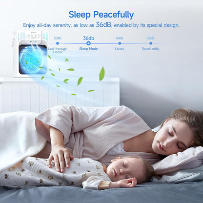 Portable Air Conditioner Cooling Fan with Remote, Quiet with 3 Speeds, 1200ml Evaporative Personal Air Cooler Fan with 3 Mist, 7 Night Light, 8H Timer, Small Air Conditioner for Bedroom Office