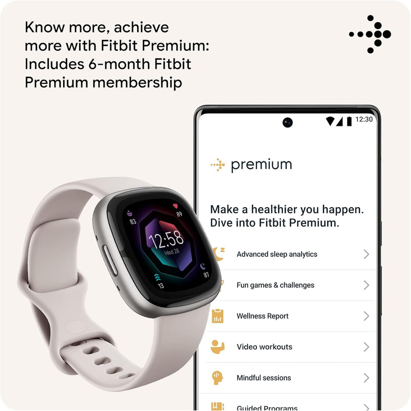 Google Fitbit Sense 2 Advanced Health and Fitness Smartwatch with Tools To Manage Stress and Sleep, Ecg App, Spo2, 24/7 Heart Rate and Gps, Lunar White/platinum, One Size (S and L Bands Included)