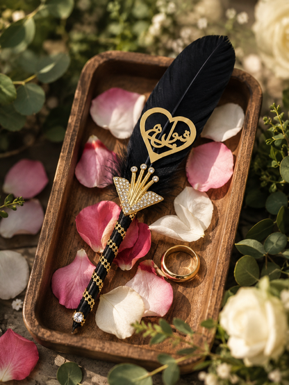 Large Luxury Handmade Nikah Signing Pen | Peacock Feather Wedding Keepsake Bridal Gift
